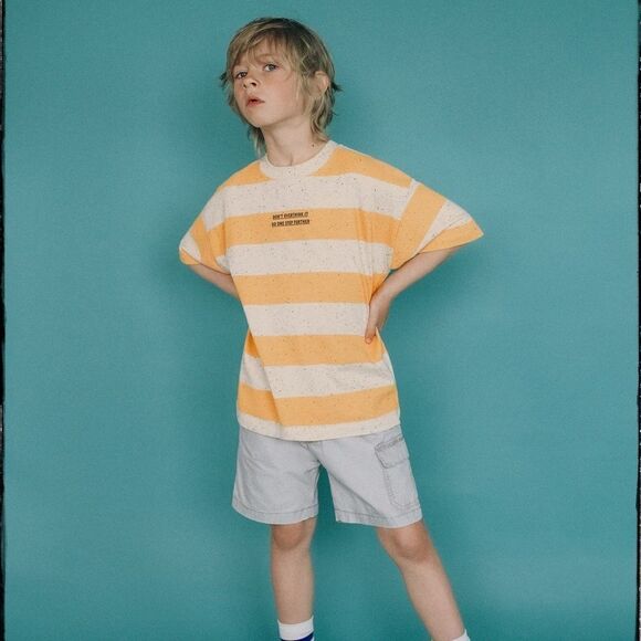 ZARA Kids | Orange | STRIPED TEXTURED T-SHIRT - Picture 5 of 8